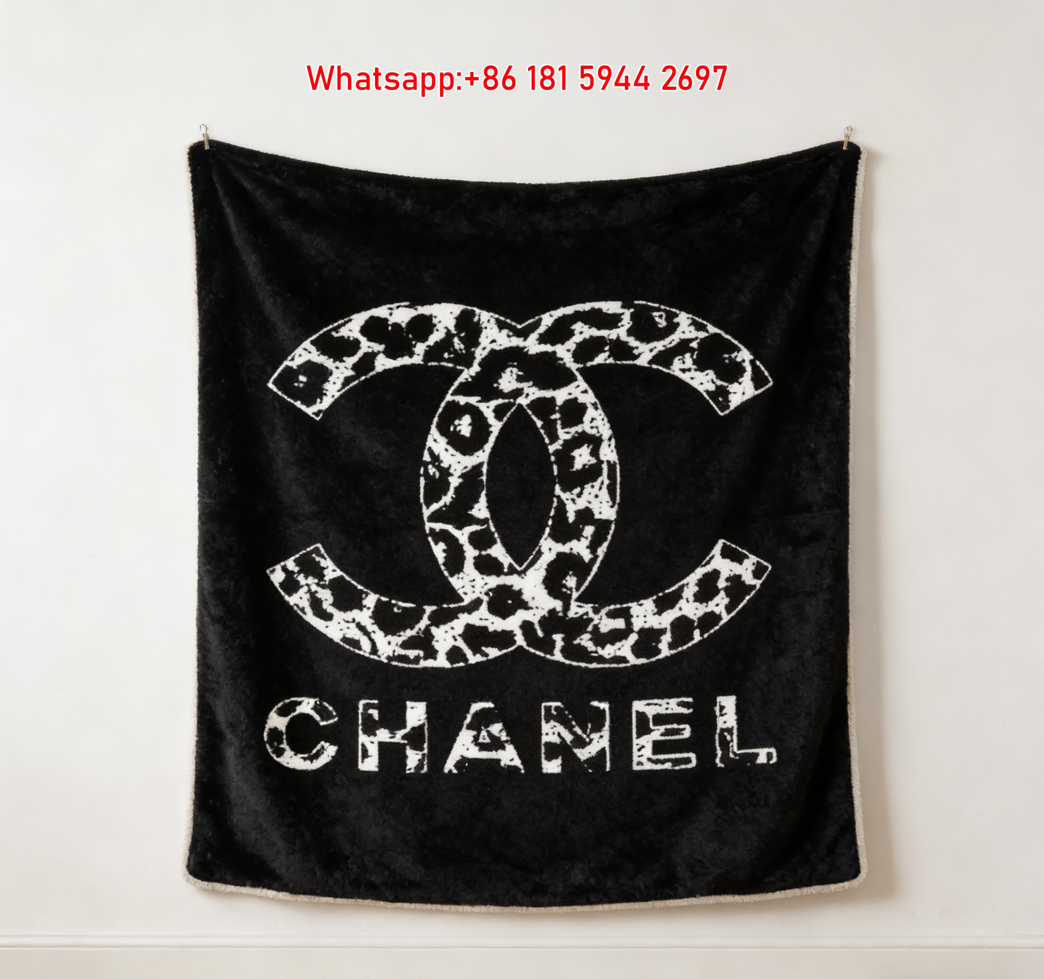 Chanel Black White Leopard Print Flannel Sofa Throw Blanket IMG_7259